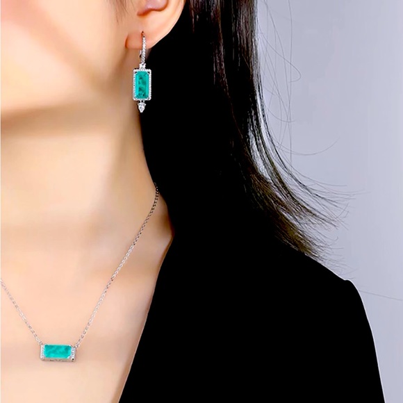 ✨Dainty Paraiba Tourmaline Drop Earring & Necklace Set ✨ - Picture 6 of 8